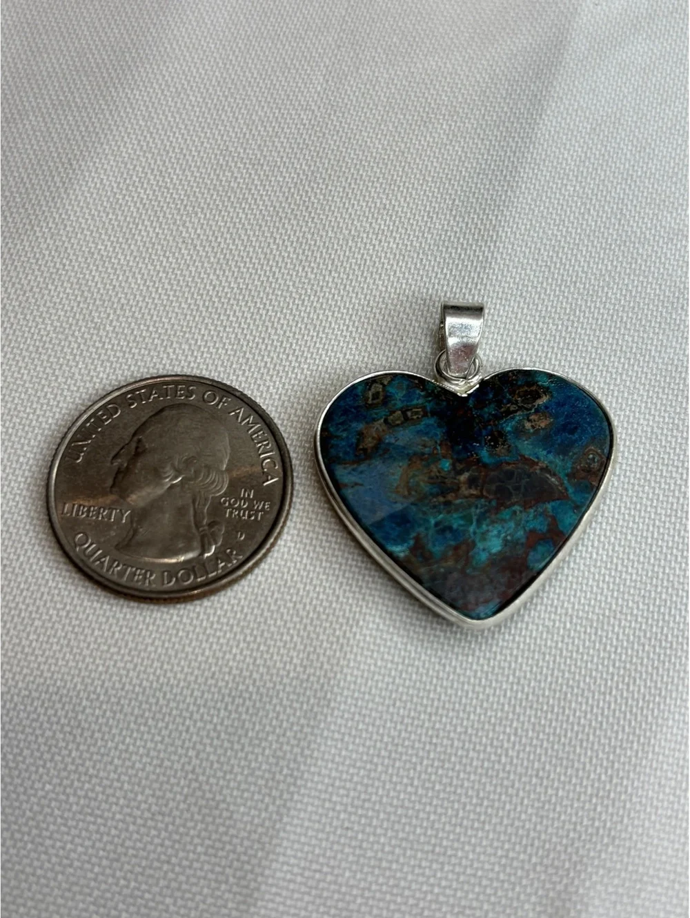 Chrysocolla 925 Pendant, Heart Gem, Green Blue Gemstone, Natural Stone Jewelry